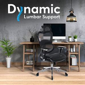 Oline ErgoPro Ergonomic Office Chair with 4D Armrest, 3D Lumbar Support, Blade Wheels - Black