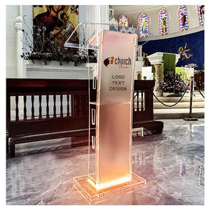 Wqzlyg Acrylic Podium with Custom Logo & Text, 43” Clear Pulpit with Storage Shelf - 15 Colors Adjustable