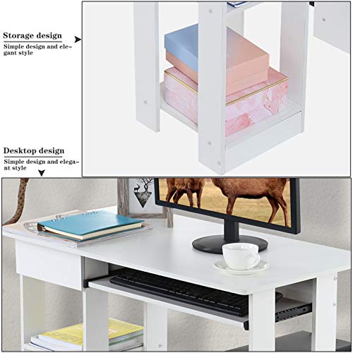 Gosuguu Minimalist Desktop Computer Desk, Gaming Desk with Storage Shelves/Keyboard Tray/Monitor Stand Study Table for Home Office, Small Desk Study Writing Table Simple PC Desk, Space Saving