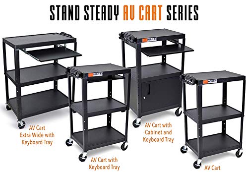 Line Leader Extra Wide AV Cart with Lockable Wheels - Adjustable Shelf Height - Includes Pullout Keyboard Tray and Cord Management (42 x 32 x 20 / Black)