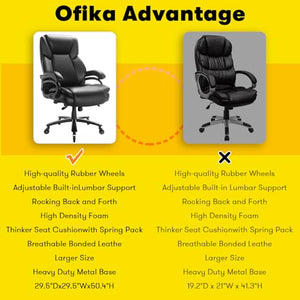 OFIKA Big and Tall Office Chair - 500lbs Capacity, Adjustable Lumbar Support, Heavy Duty Metal Base