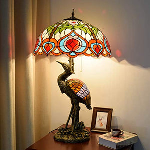 Xiaohu Tiffany Style Table Lamp 20" Rustic Male Large Lamp with Peach Glass Shade