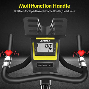 Pooboo Indoor Cycling Bike Magnetic Exercise Bike Stationary with Comfortable Seat Cushion, Tablet Holder and LCD Monitor for Home Workout