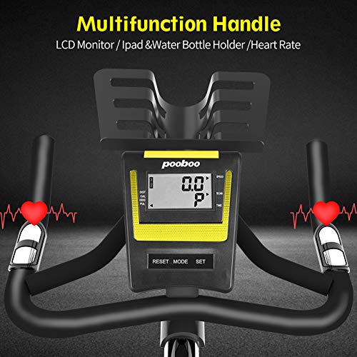Pooboo Indoor Cycling Bike Magnetic Exercise Bike Stationary with Comfortable Seat Cushion, Tablet Holder and LCD Monitor for Home Workout