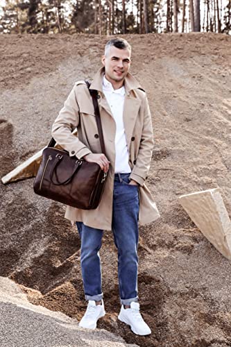 Leather Laptop Briefcase - Full Grain Leather Computer Bag for Men and Women - Time Resistance (Brown)