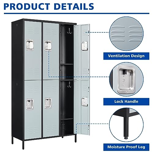 BYNSOE Metal Locker 6 Doors Employee Storage Cabinet School Hospital Gym Locker (Black Gray - 36" w)
