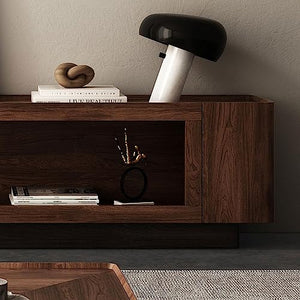 ARINAL Nordic Solid Wood TV Console Floor-to-Ceiling Black Walnut Retro Locker with Induction Lamp