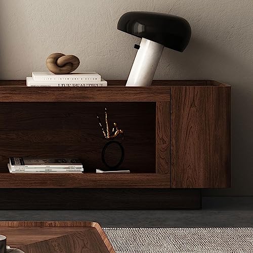 ARINAL Nordic Solid Wood TV Console Floor-to-Ceiling Black Walnut Retro Locker with Induction Lamp