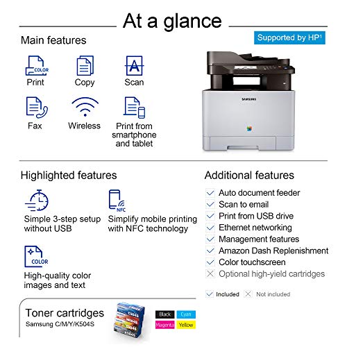 Samsung Xpress C1860FW Wireless Color Laser Printer with Scan/Copy/Fax, Simple NFC + WiFi Connectivity and Built-in Ethernet, Amazon Dash Replenishment Enabled (SS205H)
