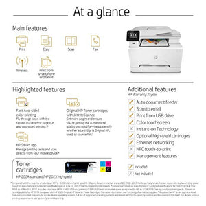 HP Laserjet Pro M281cdw All in One Wireless Color Printer, Scan, Copy and Fax with Ease with Bonus of 30 Sheets of HP Brochure Paper (T6B83A) - Premier Edition (Renewed)