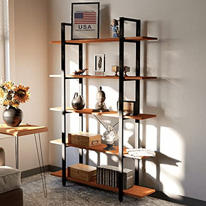 CONSDAN Industrial Bookshelf, USA Grown Hardwood, Real Wood Bookshelves, Modern Open Rustic Bookcase