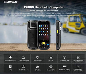 Chainway C6000 Scanner, Android Rugged Handheld with Keyboard, 2D/1D Barcode Reader, WiFi, 4G LTE, GPS, Google Play Store, Chrome, for Inventory and Warehouse Management Apps