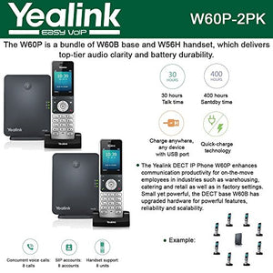 Yealink IP Phone W60P (2-UNITS) is a bundle of W60B base and W56H handset, 8 SIP accounts