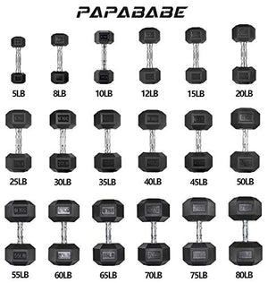 papababe Dumbbells Free Weights Dumbbells Weight Set Rubber Coated cast Iron HeX Black Dumbbell Pair (2X75lb)