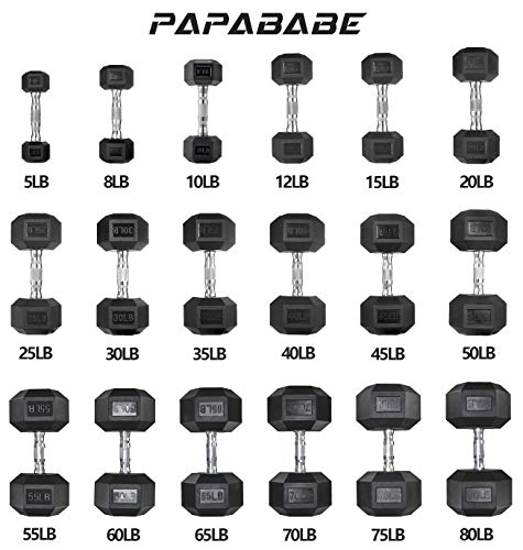 papababe Dumbbells Free Weights Dumbbells Weight Set Rubber Coated cast Iron HeX Black Dumbbell Pair (2X75lb)