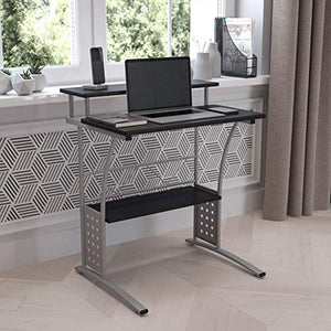 Flash Furniture Clifton Computer Desk - Black Home Office Desk - Raised Monitor Shelf - Perforated Side Paneling