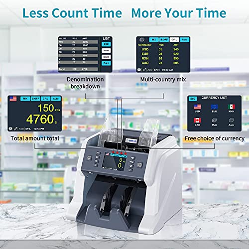 RIBAO BC-40 Mixed Denomination Bill Value Counting Money Counter with RB-80-RP 80mm Thermal Printer