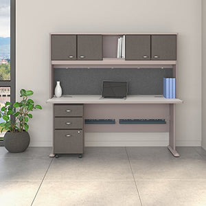 Bush Business Furniture Series A 72W Desk with Hutch and Mobile File Cabinet in Pewter and White Spectrum