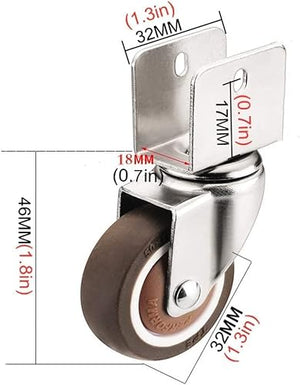 IkiCk Small Swivel Furniture Caster Wheels 1.25 Inch Rubber Wheels - Load 60Kg