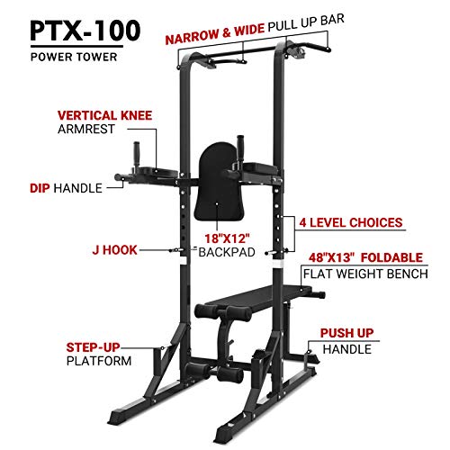 ER KANG Power Tower with Bench, 1000 LBS Pull Up Bar Dip Station, Pull Up Tower for Bench Press, Home Gym, Workout, Strength Training (2021 New)