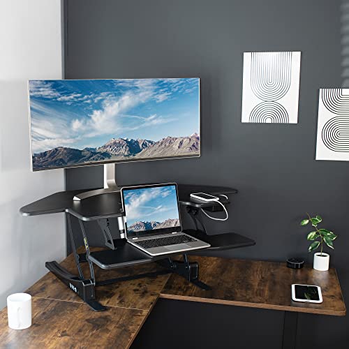 VIVO Electric Height Adjustable Corner Desk Converter, VE Series, 43 inch, Black - DESK-V000VCE