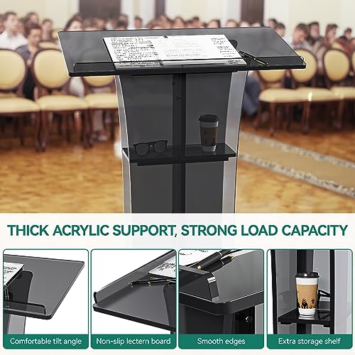 YITAHOME Podium Stand 47" Tall for Churches, Weddings, Classroom - Portable Lectern with Reading Surface & Storage Shelf