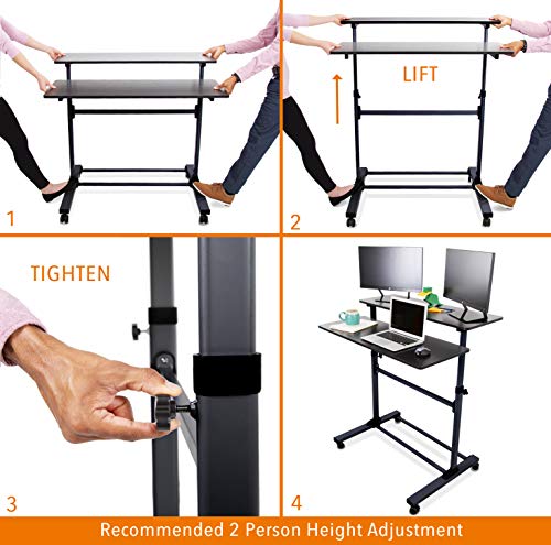 Stand Steady Tranzendesk Two Level Mobile Workstation | Height Adjustable Standing Desk w/Locking Wheels | Multipurpose Stand Up Desk Great for Schools, Presentations, Offices & More! (Black/40 x 28)