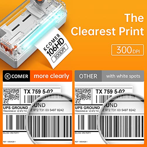 K Comer HD Thermal Shipping Label Printer 300DPI, Direct Thermal 4x6 High-Speed Label Printer, Compatible with Windows and Mac,Supports Multiple Platform Applications