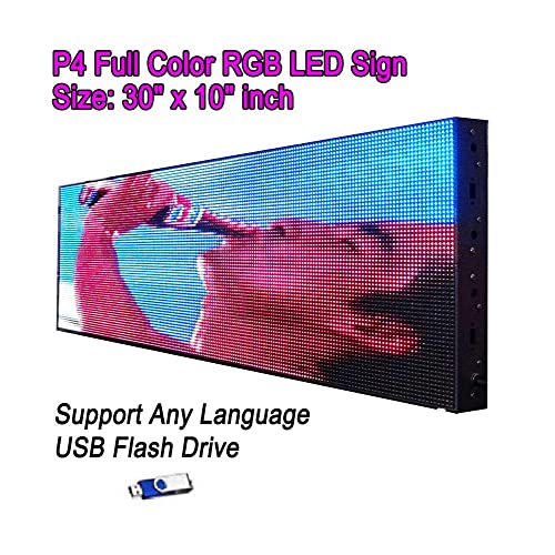 P4 Ultra Bright 5500Nits 30"x 10" 192x 64 Pixels Full Color Semi Outdoor LED Sign RGB Video Image Flash LED Display Programmable Scrolling Message Board for Window