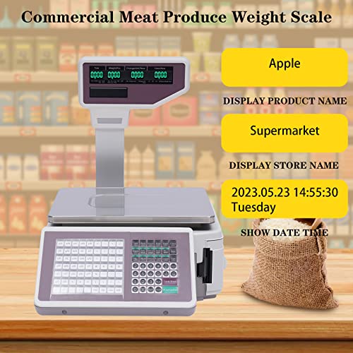 TFCFL Digital Price Computing Scale with Thermal Label Printer, 60lb Capacity, Commercial Meat Produce Weight Scale