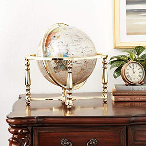 Unique Art 21-Inch Tall Pearl Ocean Table Top Gemstone World Globe with 4 Leg Gold Stand