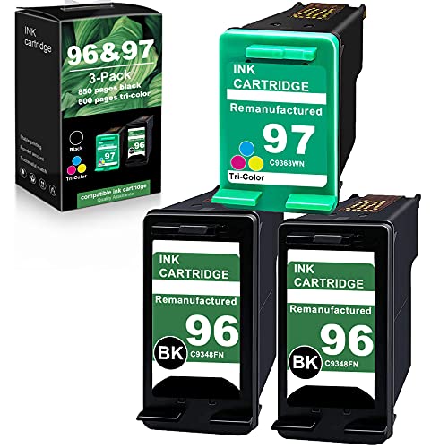 [2 Black+1 Tri-Color] 96 | C9348FN & 97 | C9363WN Compatible Remanufactured Ink Cartridge Replacement for HP Deskjet 6840 6540 5940 PhotoSmart 8050 2610 Officejet 7310 7410 Printer Ink Cartridge