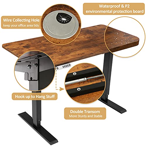 Farexon Height Adjustable Electric Standing Desk, 48x24 inches Home Sit Stand Desk, with Splicing Board, Quick Installation Workstation, for Study/Work/Play, Rustic Brown