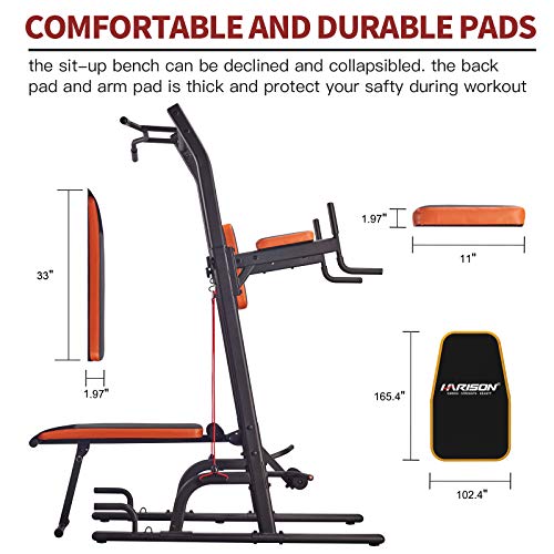 HARISON Power Tower Pull Up Bar Dip Station with Bench Press for Strength Training Home Gym Exercise Equipment