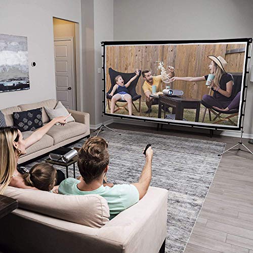 Vamvo Movie System-Outdoor Indoor Projector Screen with Stand Foldable Portable 120 Inch with L4200 Portable Video Projector, Full HD 1080P 200” Display Supported