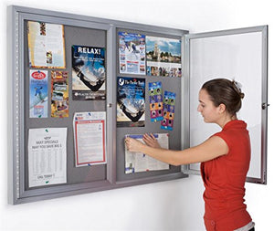 Displays2go 48" x 36" Wall Mounted Enclosed Bulletin Board with 2 Doors, Locking, Aluminum (FBSW43SVLG)
