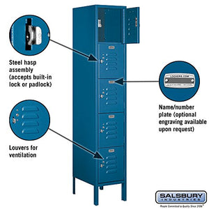 Salsbury Industries 65155BL-U Five Tier Box Style 12-Inch Wide 5-Feet High 15-Inch Deep Unassembled Standard Metal Locker, Blue