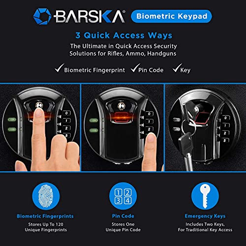 BARSKA AX12760 Keypad Biometric Fingerprint 4 Position Rifle Safe 1.83 Cubic Ft, Black