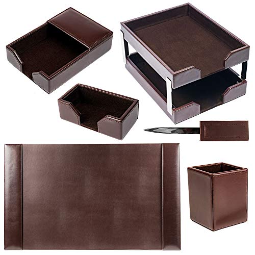 Dacasso Dark Brown Bonded Leather Desk Set, 8-Piece