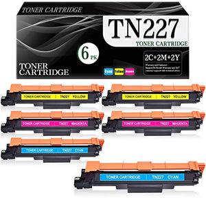 6-Pack (Cyan Magenta Yellow) TN227 TN227C TN227M TN227Y Compatible Toner Cartridge Replacement for Brother MFC-L3770CDW L3710CW L3730CDW HL-3210CW 3270CDW 3290CDW DCP-L3510CDW L3550CDW Printer