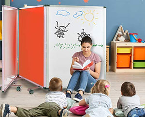 AdirOffice Double-Sided Whiteboard & Flannel Partition – 45”x32x - Mobile Writing and Display Room Dividers - Colorful Versatile Rolling Partition Perfect for Homes and Commercial Use (Red)