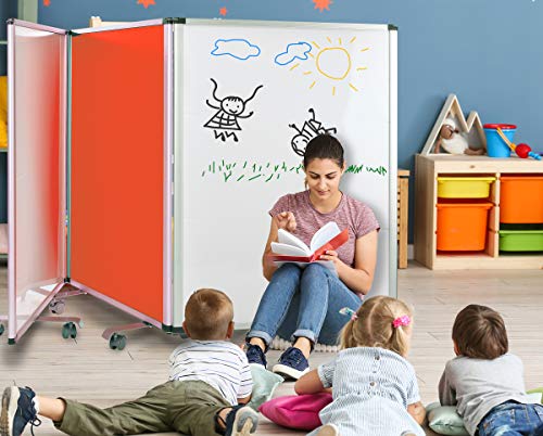 AdirOffice Double-Sided Whiteboard & Flannel Partition – 45”x32x - Mobile Writing and Display Room Dividers - Colorful Versatile Rolling Partition Perfect for Homes and Commercial Use (Red)