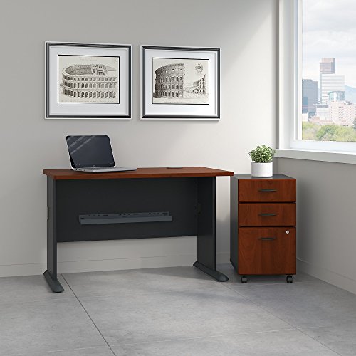Bush Business Furniture Series A 48W Desk with Mobile File Cabinet in Hansen Cherry and Galaxy
