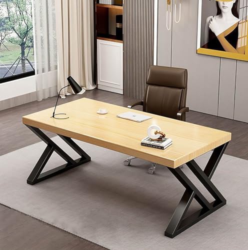 SUBVERS Modern Solid Wood Computer Desk with Metal Frame (160x70x75cm)