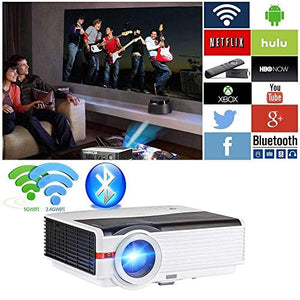 Bluetooth Projector WIFI 5000 Lumens Android Wireless Home Theater Cinema Support Full HD 1080P 200" with HDMI USB VGA Port for iPhone iPad PC Smartphone
