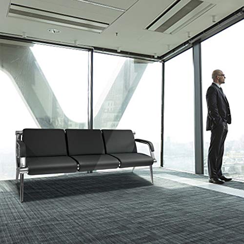 Wonline Office Reception Chair Set Waiting Room Bench Visitor Guest Sofa Airport Clinic School Salon Black PU Leather