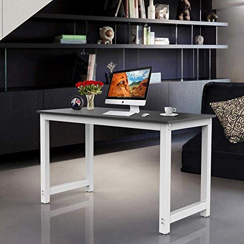 SWHJ Nordic Simple Square Metal Solid Wood Office Desk Compact Corner Computer Desk PC Laptop Desktop Study Writing Table Workstation for Home Office Study 120 X 60 X 75 cm, Black