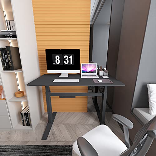 MEGAMILLION Pneumatic Standing Desk Adjustable Height- 48 inch Whole Piece Top, Sit to Stand Desk, Adjustable Computer Laptop Desk Workstation for Home& Office [Black Frame + Black Top]