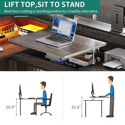 YITAHOME L Shaped Desk with Power Outlets & LED Lights, 60”, Grey