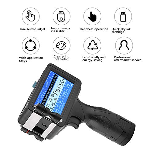 Handheld Inkjet Printer M6 US Plug 110-240V Inkjet Printer Ink Date Coder Coding Machine LED Screen Display for Trademark Logo Graphic Date Coder Machine, Ink Coder Machine